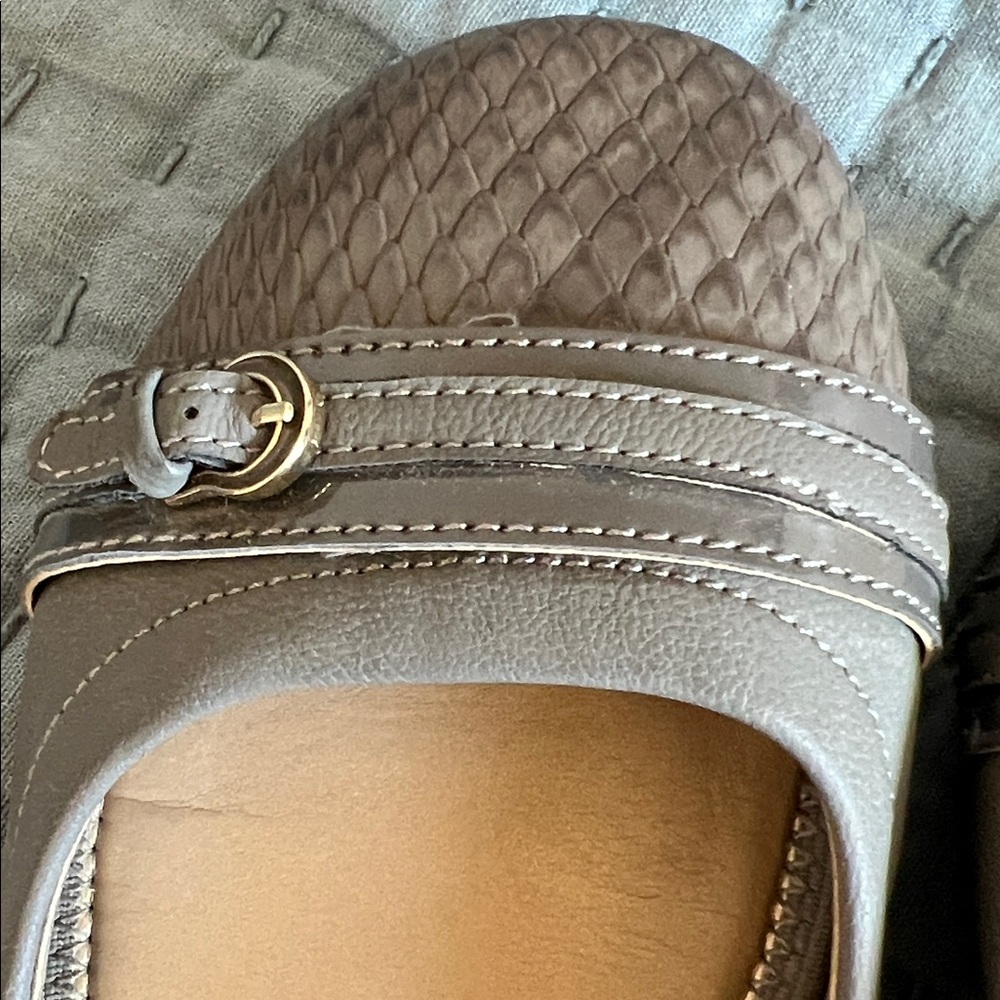 Me Too Grey Taupe Leather Loafers with Buckle Accent - Picture 4 of 7
